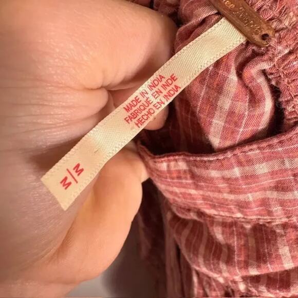 Free People High-Low Tiered Maxi Dress – Pink Plaid Floral (Women’s M) - Picture 8 of 9